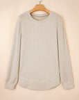 Solid Ribbed Knit Textured Round Neck Top