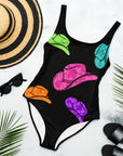 Ready to Ship All Neon Hat One Piece Swimsuit size 2XL