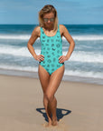 Yeehaw Turquoise Cattle Brands One-Piece Swimsuit