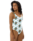 Yeehaw Turquoise Running Horse Headdress One-Piece Swimsuit