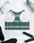 Teal Aztec Blanket Print Padded Sports Bra