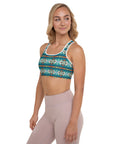 Teal Aztec Blanket Print Padded Sports Bra