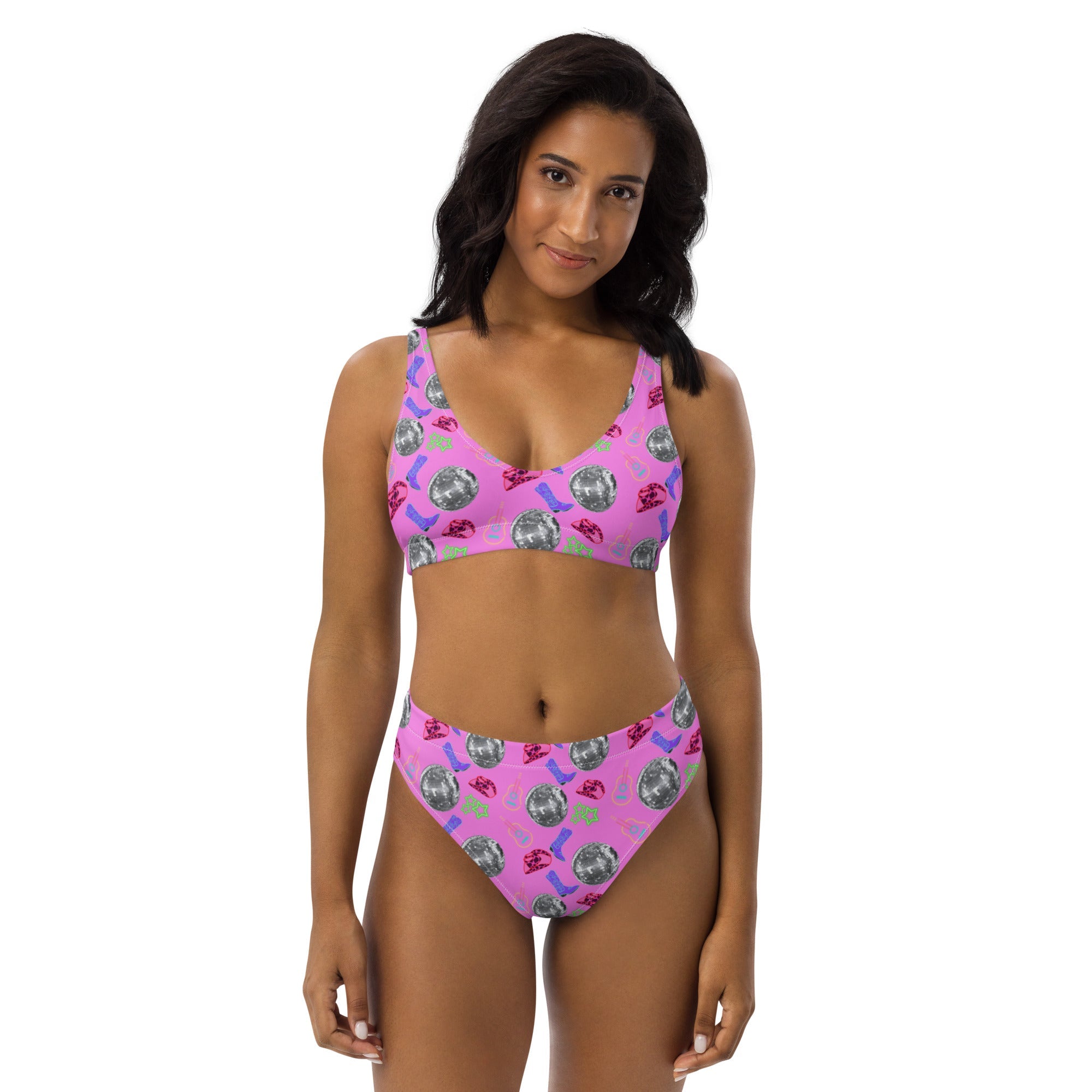 Western Inspired High Waist Bikini With Glamorous Retro Disco Vibes For SunlitDays