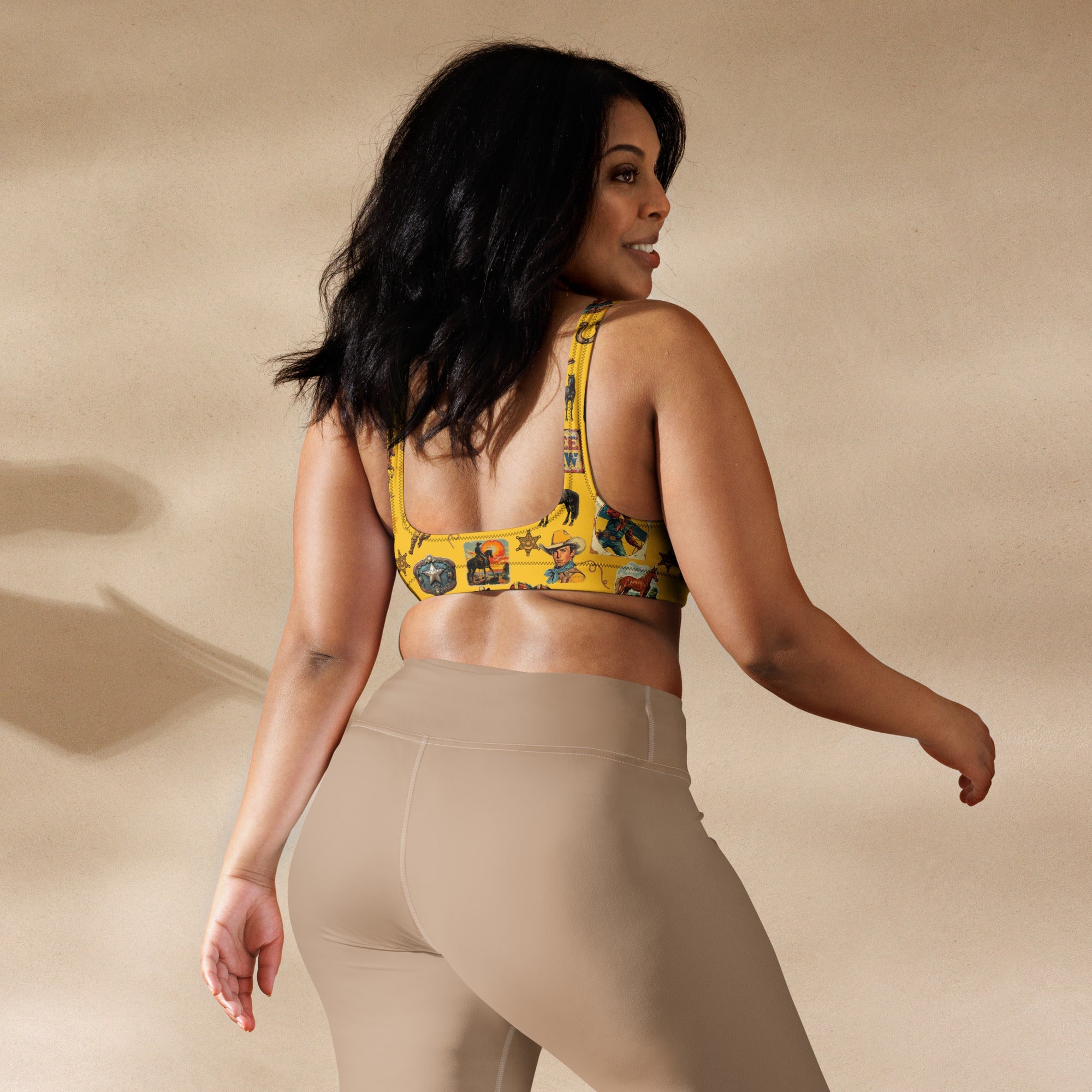 Yeehaw Vintage Cowboy Collage Mustard Bikini Top