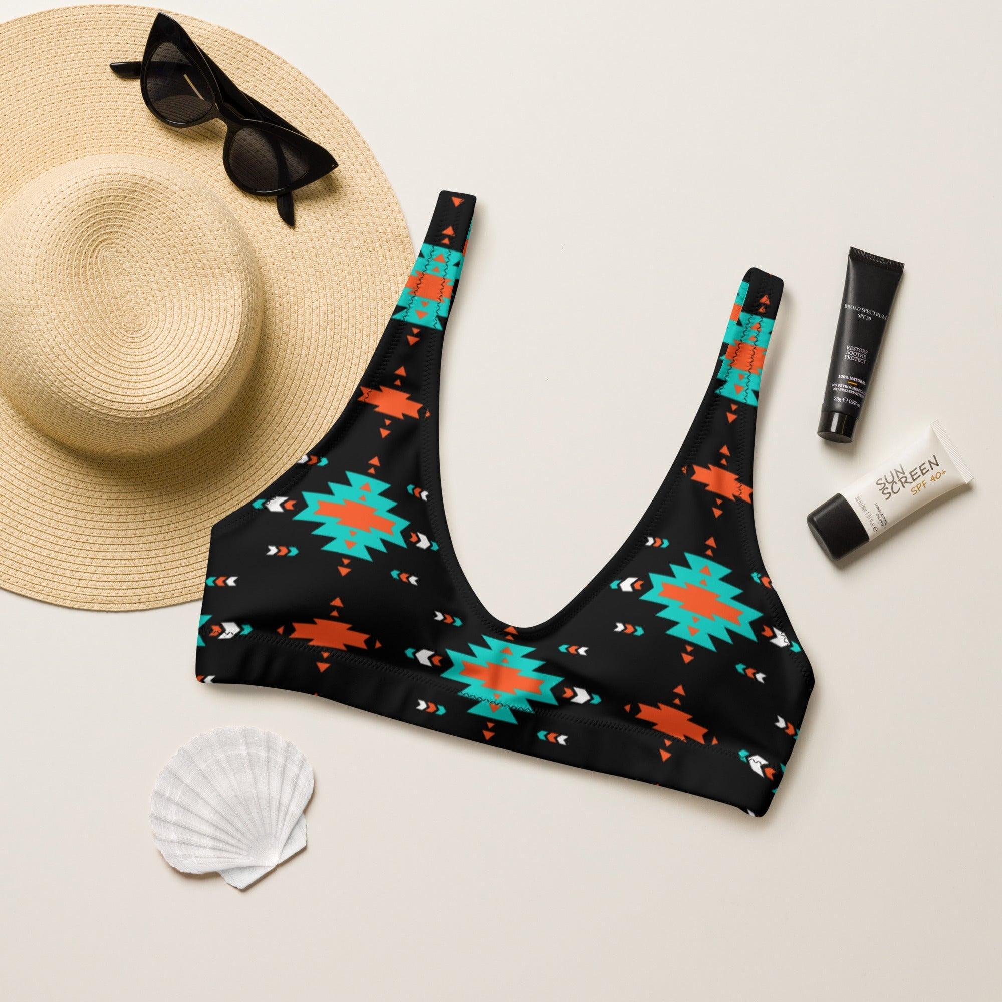 Yeehaw Turquoise &amp; Orange Aztec Bikini Top