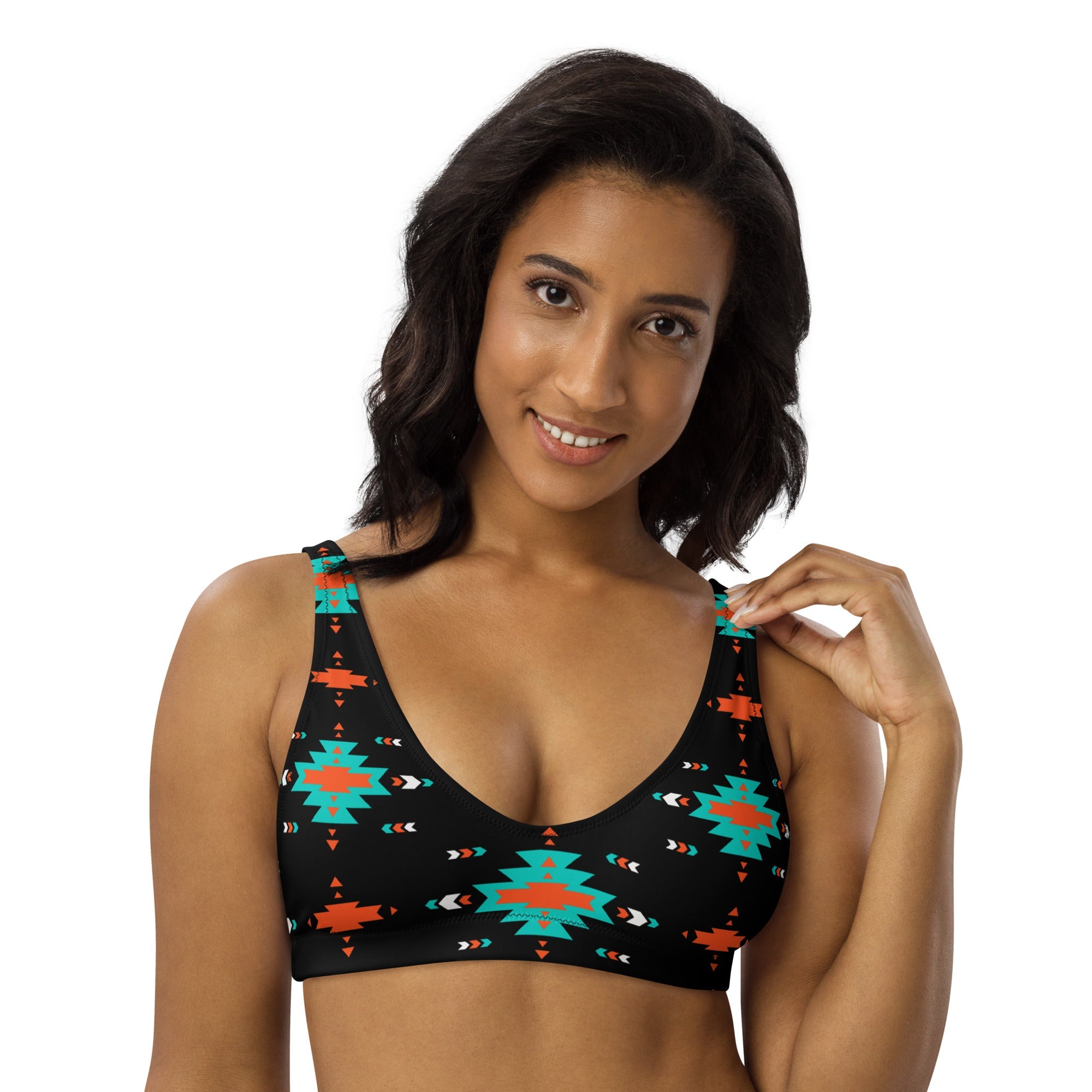 Yeehaw Turquoise &amp; Orange Aztec Bikini Top