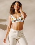 Yeehaw Vintage Cowgirl Collage White Bikini Top