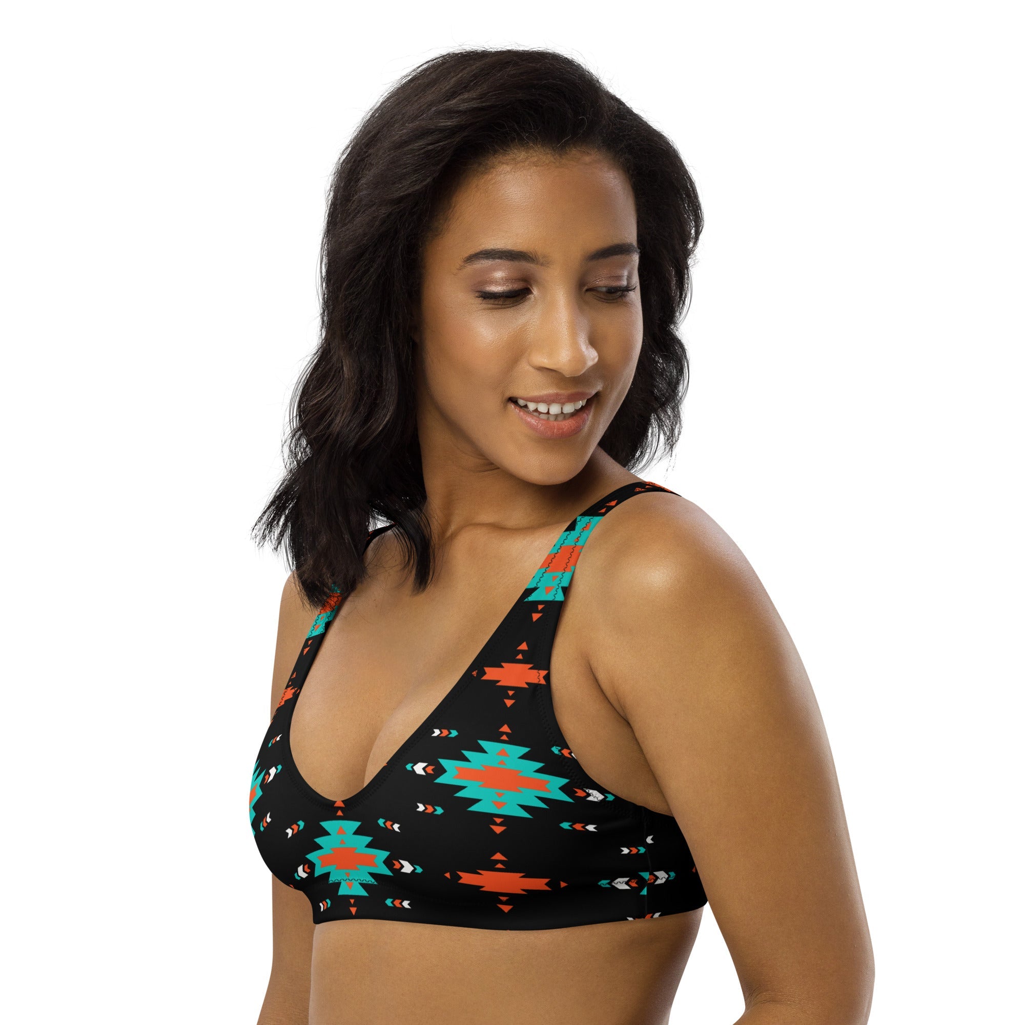 Yeehaw Turquoise &amp; Orange Aztec Bikini Top