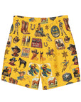 Yeehaw Vintage Cowboy Collage Mustard Swim Trunks