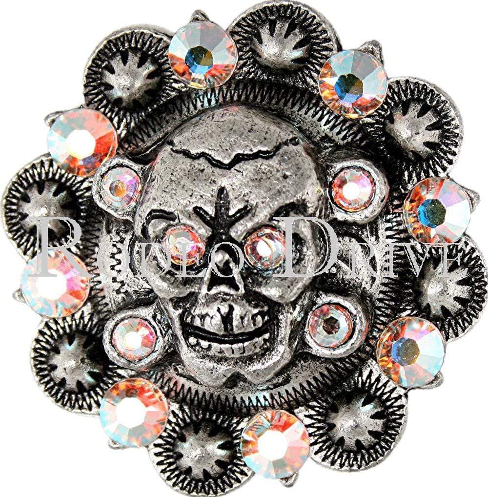 AB Antique Silver 1.75" Skull European Crystal Concho