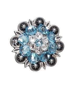 Aqua &amp; Clear Antique Silver 1.25" European Crystal Concho