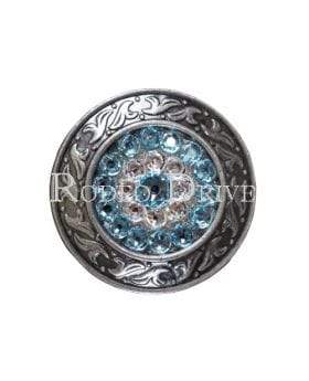 Aqua &amp; Clear Antique Silver 1.5" Disc European Crystal Concho