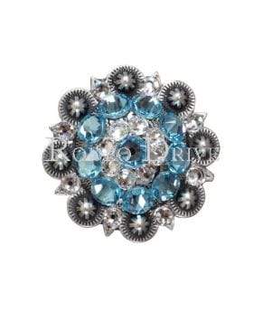 Aqua &amp; Clear Antique Silver 1.5" European Crystal Concho