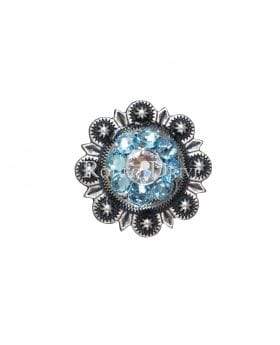 Aqua &amp; Clear Antique Silver 1" European Crystal Concho