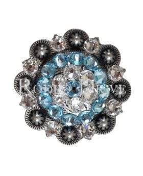 Aqua &amp; Clear Antique Silver 2" European Crystal Concho