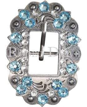 Aqua &amp; Clear Antique Silver European Crystal Cart Buckle