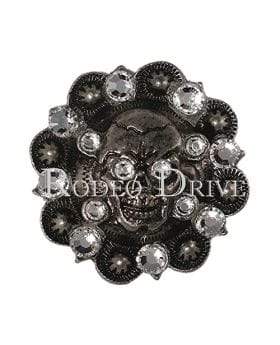 Clear Antique Silver 1.75" Skull European Crystal Concho