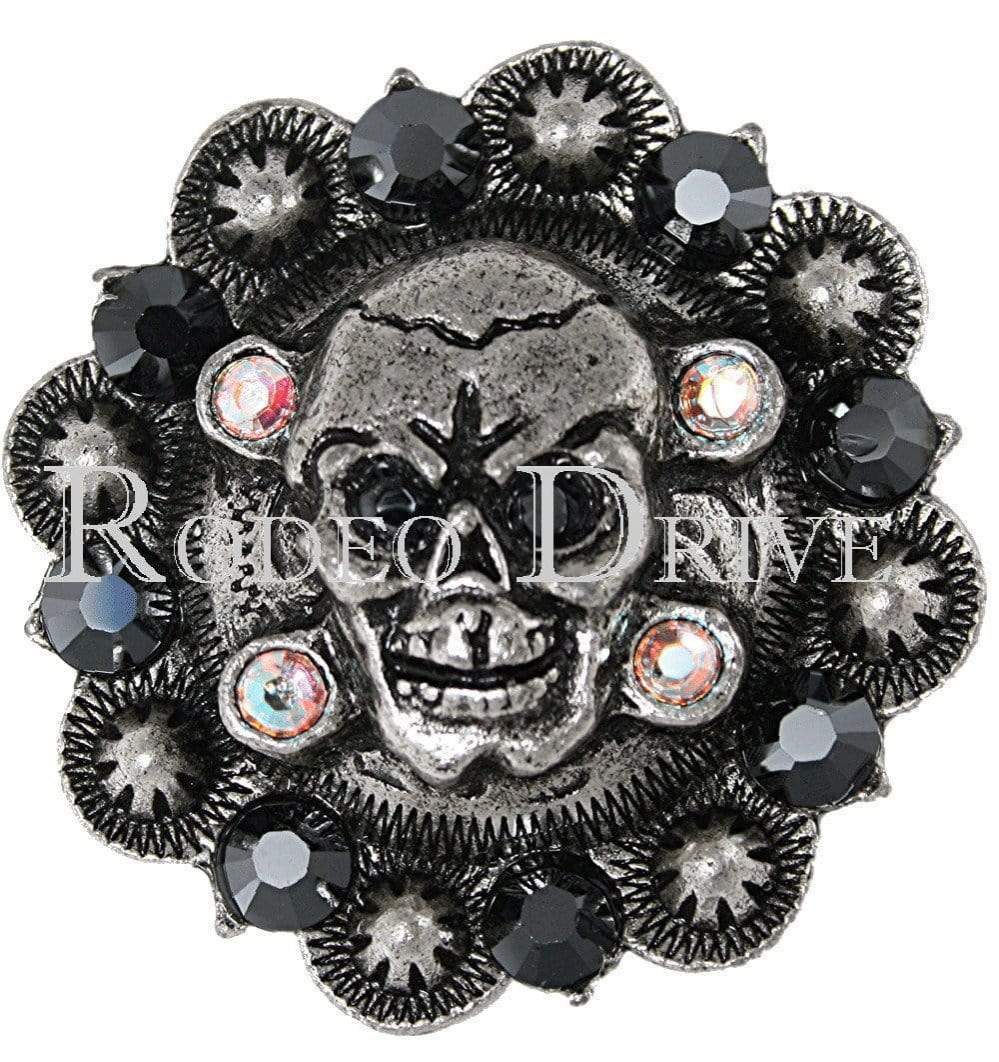 Jet &amp; AB Antique Silver 1.75" Skull European Crystal Concho