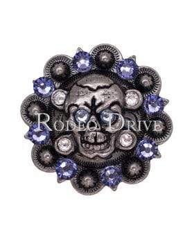 Light Sapphire Clear &amp; Lilac Antique Silver 1.75" Skull European Crystal Concho