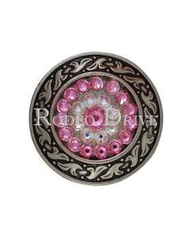 Pink &amp; AB Antique Silver 1.5" Disc European Crystal Concho