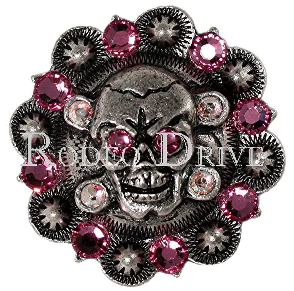 Pink &amp; AB Antique Silver 1.75" Skull European Crystal Concho