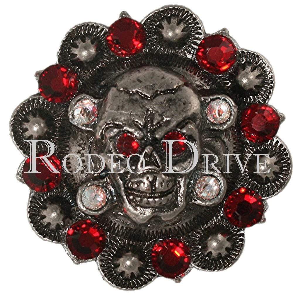 Ruby &amp; AB Antique Silver 1.75" Skull European Crystal Concho
