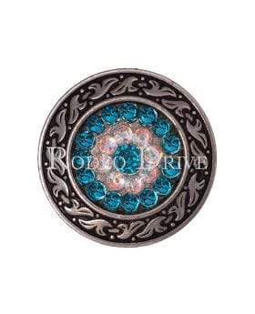 Teal &amp; AB Antique Silver 1.5" Disc European Crystal Concho