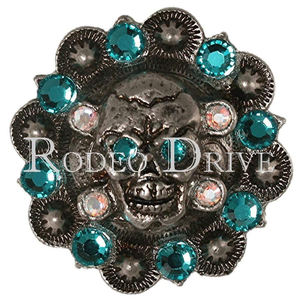 Teal &amp; AB Antique Silver 1.75" Skull European Crystal Concho
