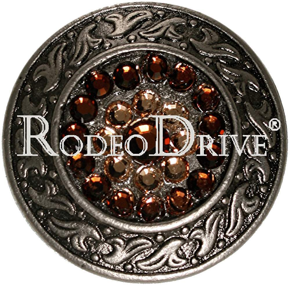 Topaz &amp; Champagne Antique Silver 1.5" Disc European Crystal Concho