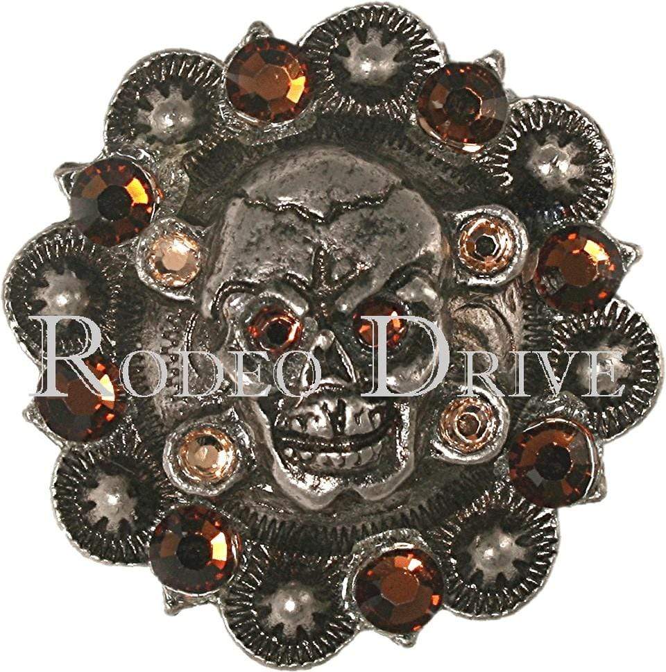 Topaz &amp; Champagne Antique Silver 1.75" Skull European Crystal Concho