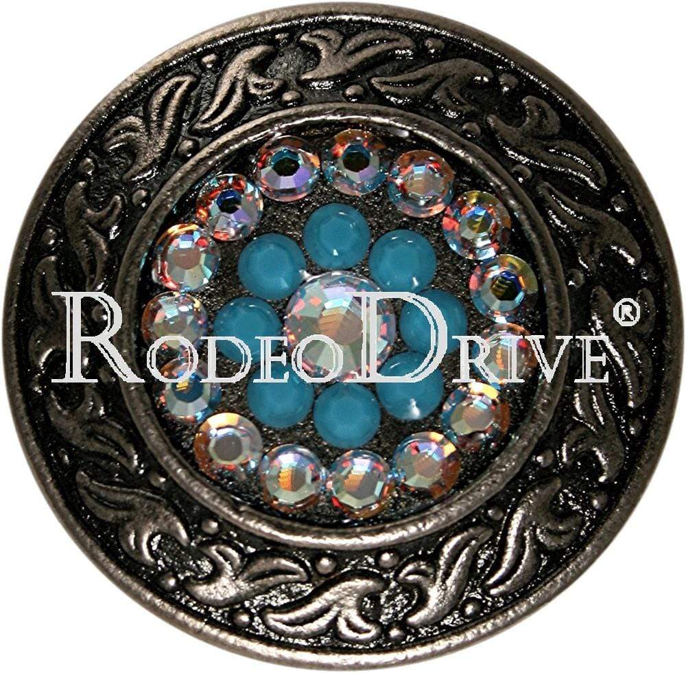Turquoise &amp; AB Antique Silver 1.5" Disc European Crystal Concho