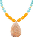 Apricot Fossil Blue Magnesite Golden Pendant Necklace