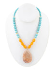Apricot Fossil Blue Magnesite Golden Pendant Necklace
