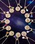 Aquarius - Zodiac Purple Amethyst Golden Charm Necklace