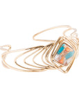 Arrows Blue Turquoise and Orange Spiny Oyster Matrix Golden Cuff Bracelet