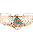 Arrows Blue Turquoise and Orange Spiny Oyster Matrix Golden Cuff Bracelet