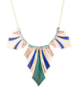 Art Deco Colorful Inlaid Golden Statement Necklace