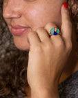 Art Deco Colorful Inlay Golden Ring