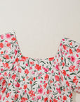 Plus Size Floral Puff Sleeve Square Neck Dress