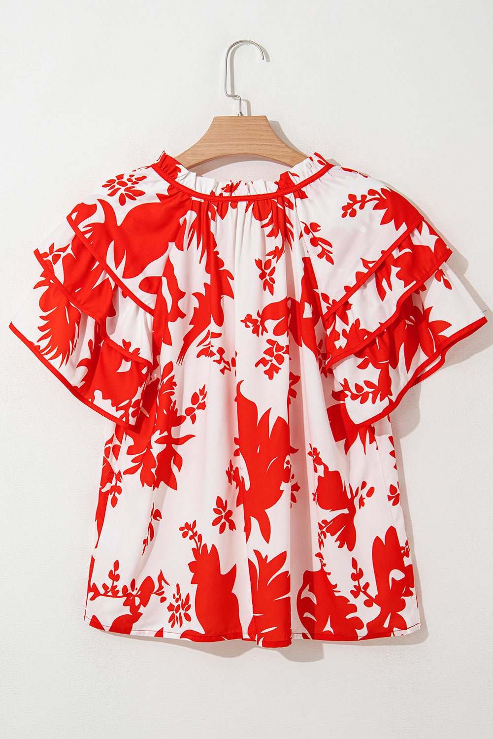 Floral Tiered Ruffle Sleeve V-Neck Blouse