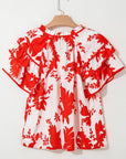 Floral Tiered Ruffle Sleeve V-Neck Blouse