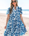 Halle Ricrac Trim Split Neck Floral Loose Dress