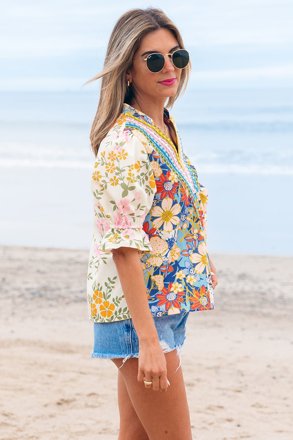 Gwen Crochet V Neck Boho Floral Blouse