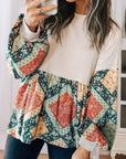 Paisley Geometric Patchwork Long Sleeve Top