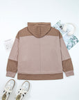 Plus Size Colorblock Waffle Knit Patchwork Pocketed Hoodie