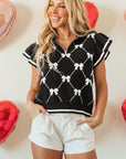 Bow Quarter-Zip Short Sleeve Sweater