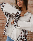 Leopard Waffle Knit Patchwork Zip Up Hoodie