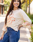 Flower Exposed Seam Wide Sleeve Top