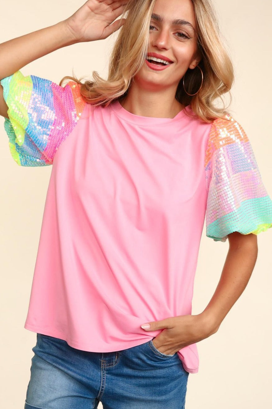 Rainbow Puff Sleeve Top -clearance