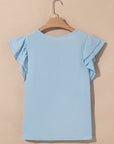 Solid Ruffle Short Sleeve Blouse
